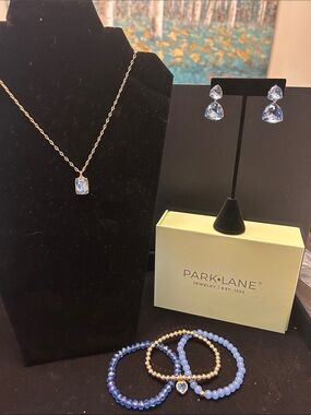 Park Lane Blue Crystal Pendant Necklace with Matching Blue Drop Earrings